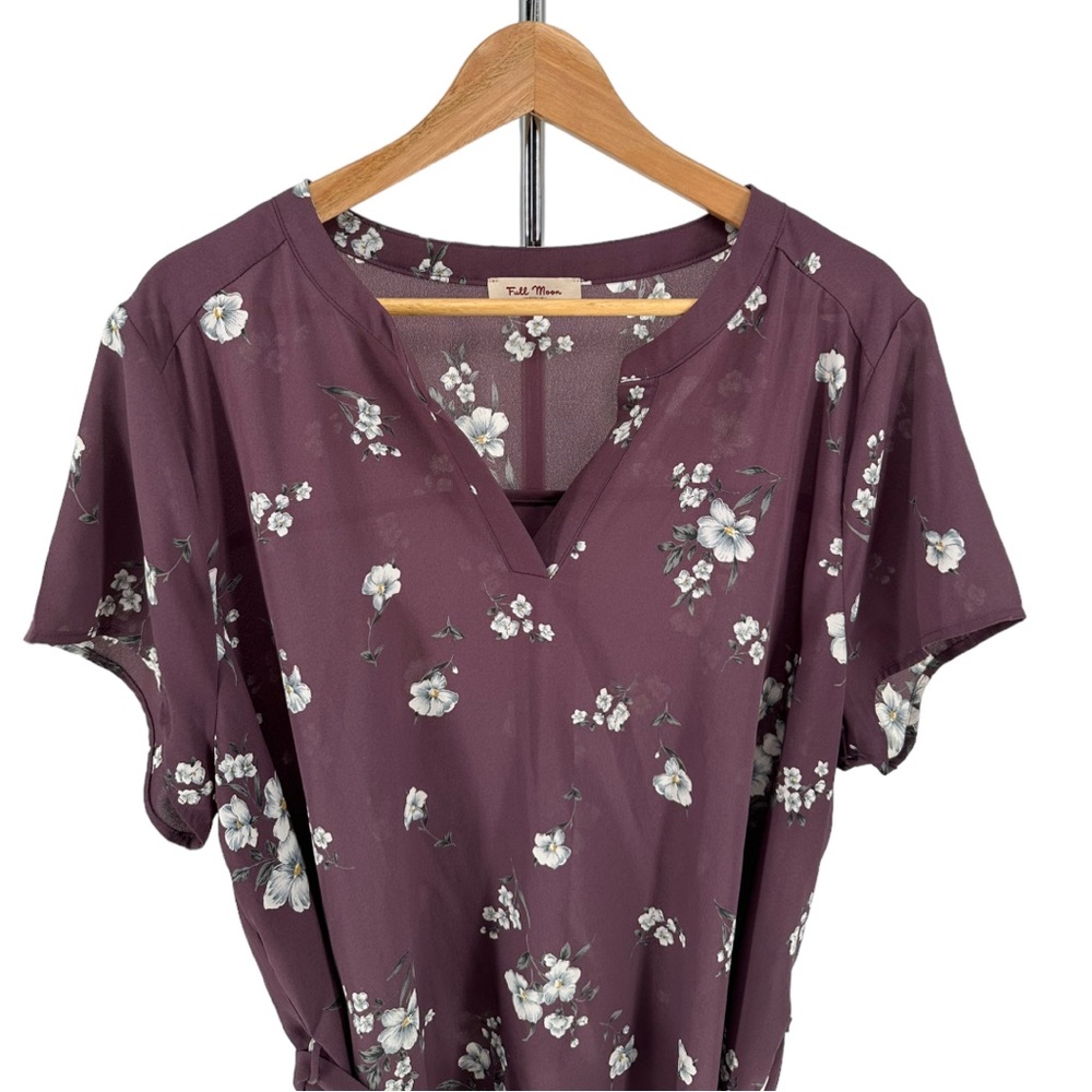 Full Moon Segura Short Sleeve Tie Waist Maternity Blouse Light Purple Floral 2X - Picture 5 of 13